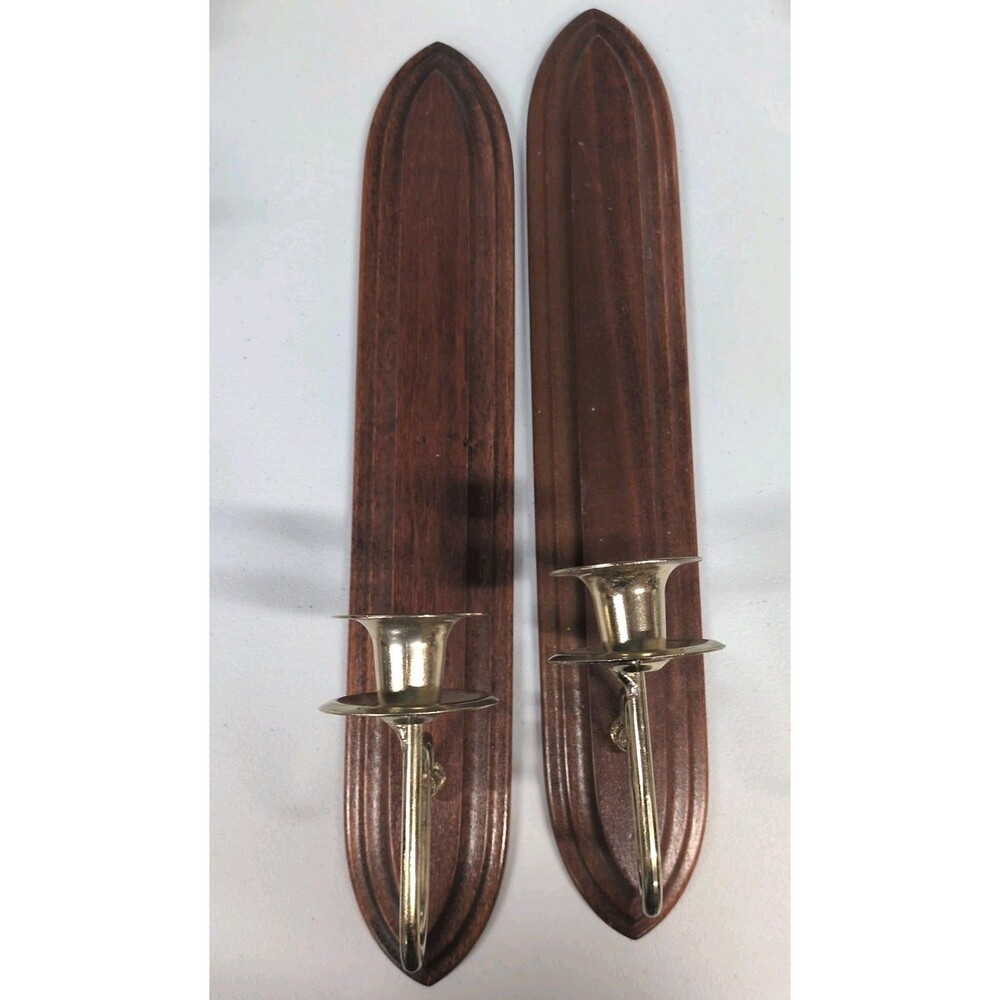 Vintage HOME INTERIORS Homco Wall Sconce Candle Holder Solid Wood 17.5"